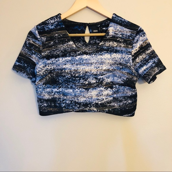 ASOS Blue Splatter Wave Crop Top - Picture 1 of 7